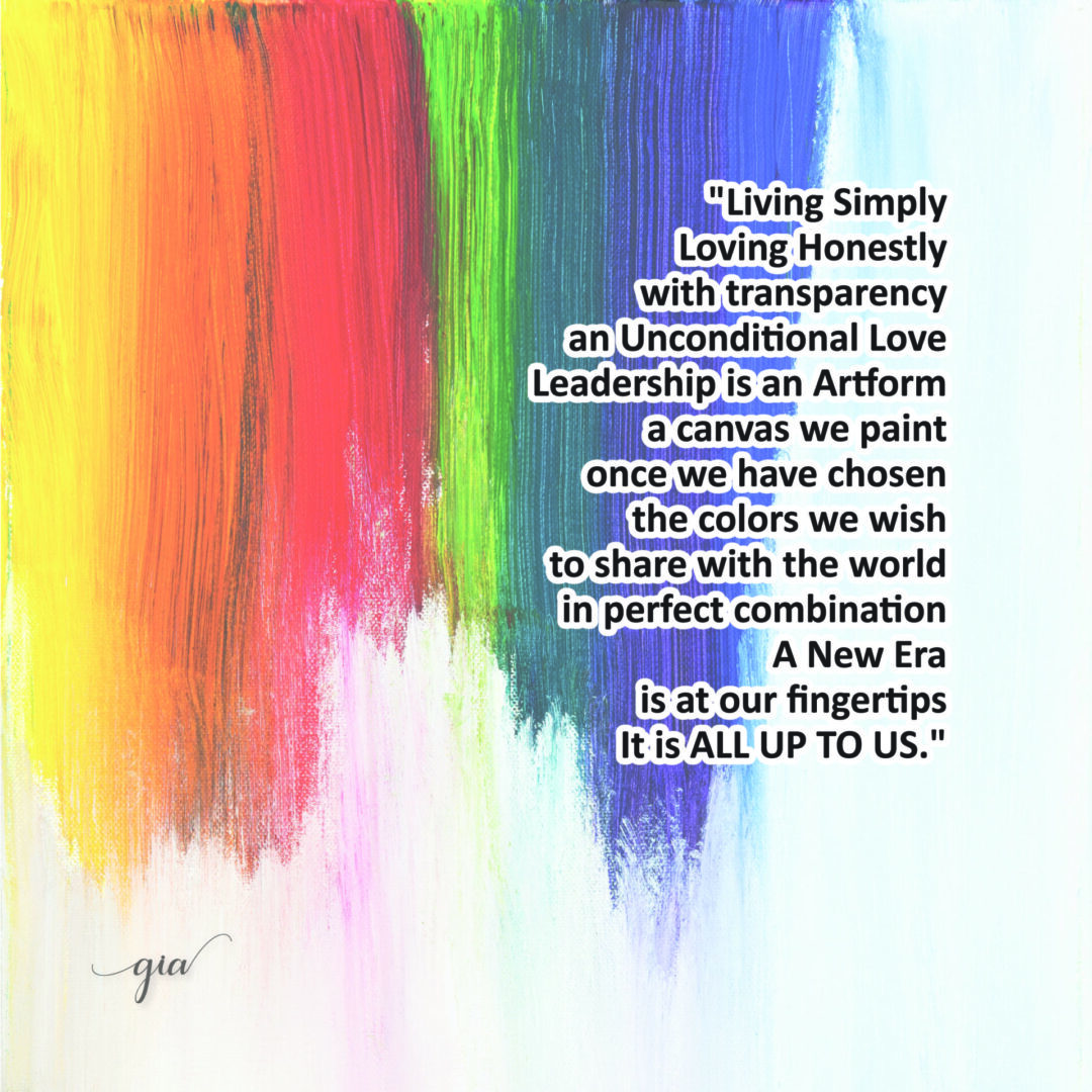 A painting of rainbow colors with the words " living simply, loving honesty ," and " being honest."