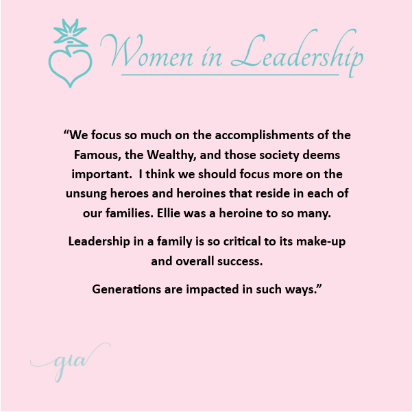 Women in Leadership" quote on pink background.