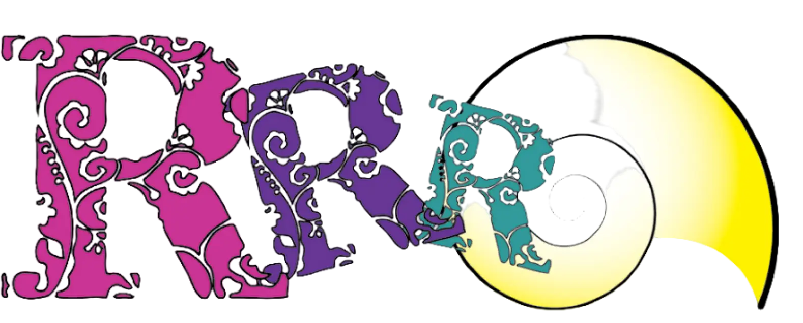 Decorative "RRR" with floral patterns and crescent.