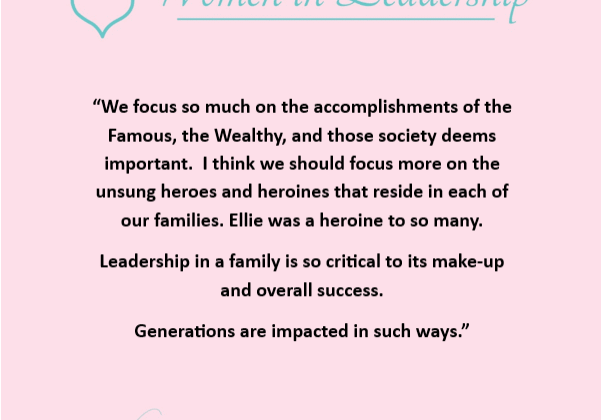 Women in Leadership" quote on pink background.